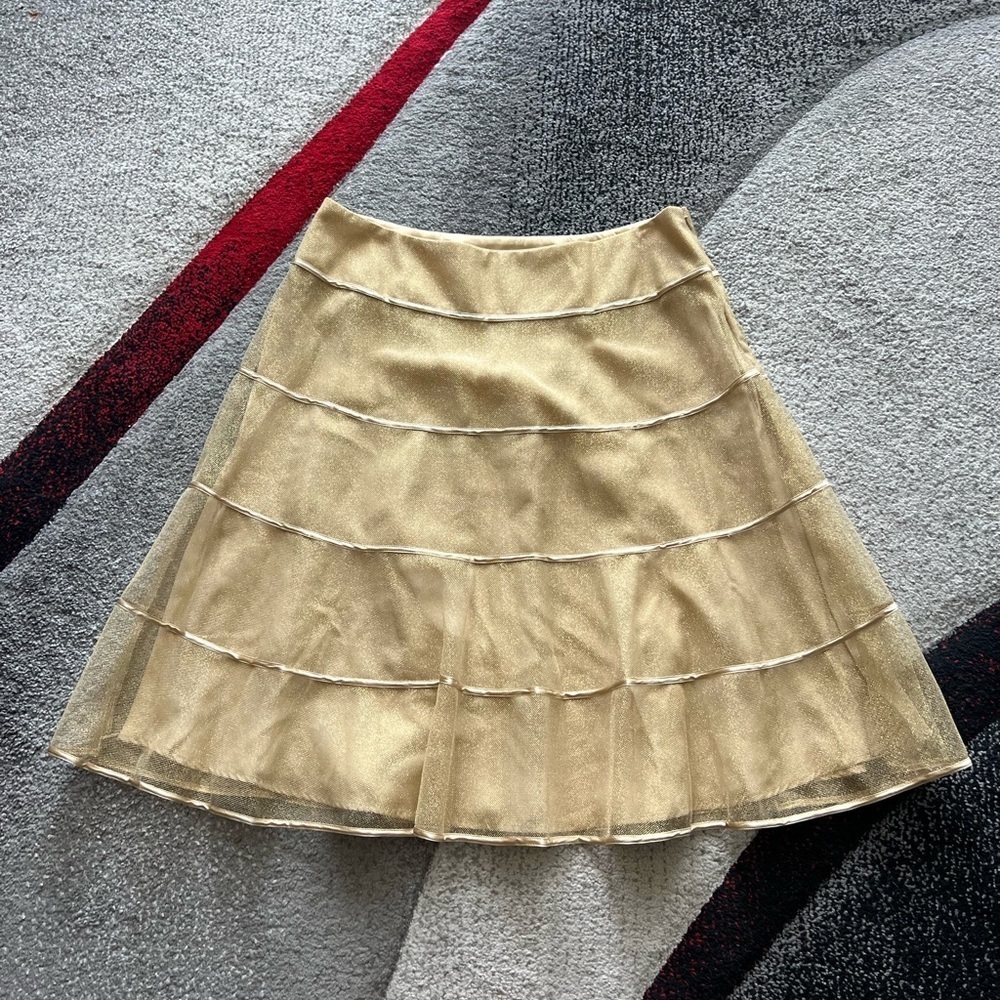 Carmen Marc Valvo Collection Gold Tulle A Line Skirt